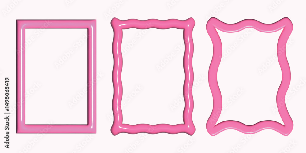 Fototapete A set of rectangular 3D frames in the form of a pink wave. Cute, shiny liquid materials