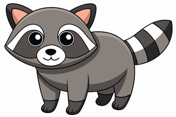 Cute Cartoon Raccoon with Big Eyes and Striped Tail Illustration Style Drawing