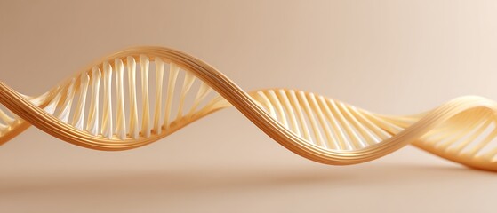 DNA strands gently curving from one side of frame, placed on light cream background with clean empty space,