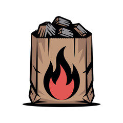 Brown Paper Bag Filled with Charcoal Briquettes for Grilling and Barbecue
