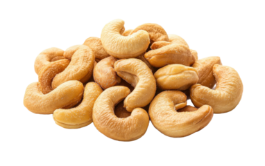Pile of cashews on a white background