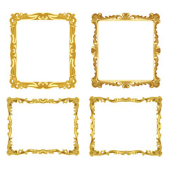 Golden yellow frames. Set of yellow lace frames. Vector graphics