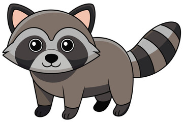 Cartoon Raccoon Illustration with Striped Tail, Black Mask, and Round Eyes