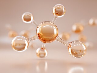 Glassy molecule structure rendered bottom-center with pale cream backdrop and copy space above,