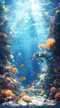 Sunlight through water over coral reef high resolution picture
