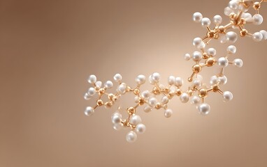 Isolated molecular link cluster arranged near upper left corner on warm beige gradient with spacious layout,