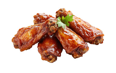 Plate of chicken wings with a green herb on top