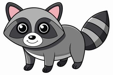 Cartoon Raccoon with Striped Tail and Big Eyes Standing on All Fours