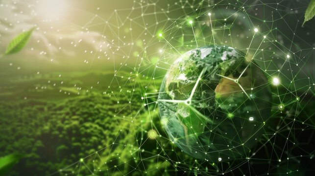 Global Network Overlaid on a Green Landscape - Powered by Adobe