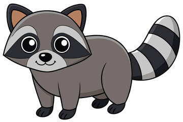 Cartoon Raccoon Character Illustration With Striped Tail and Cute Eyes Staring Forward