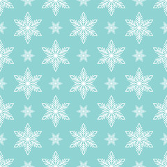 Snowflakes seamless pattern, hand drawn vector line illustration. Graphic outline doodle drawing. Christmas and New Year background for winter designs, gift wrapping, packaging, textile, wallpaper.