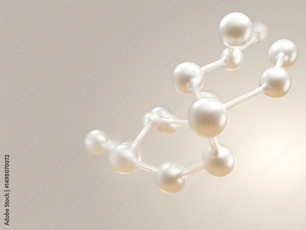 Poster minimal molecular framework clustered in lower left corner on subtle ivory gradient with clean empty