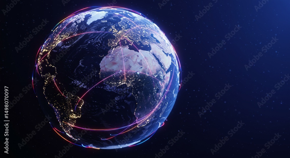 Aufkleber global network connectivity - a vibrant globe showcases global connectivity, data flow, and a networ