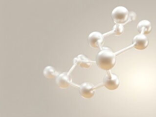 Minimal molecular framework clustered in lower left corner on subtle ivory gradient with clean empty margins,
