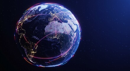 Global Network Connectivity - A vibrant globe showcases global connectivity, data flow, and a network of information, symbolizing technology, communication, collaboration, innovation, and progress