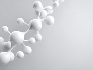 Minimal molecular ring network floating near left corner on soft gray gradient background with wide empty space,