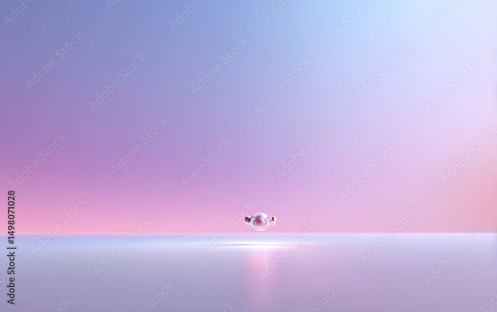 Poster nanobot floating near lower edge over smooth pastel gradient background with clear empty space,