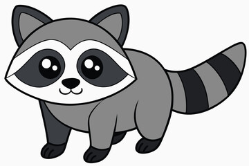 Cartoon Raccoon Illustration Adorable Character with Big Eyes and Striped Tail Design