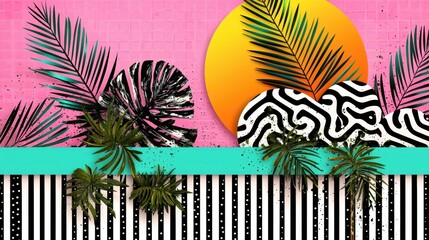 A vibrant digital illustration of a tropical scene.