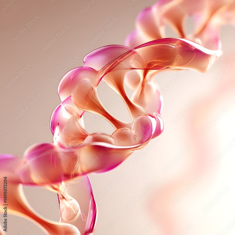 Poster semi-transparent dna helix spiraling softly in lower right corner on creamy gradient backdrop with c