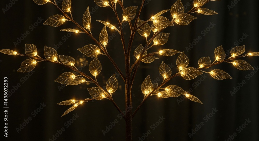 Poster illuminated decorative tree with glowing branches - a decorative tree with glowing leaves and branch