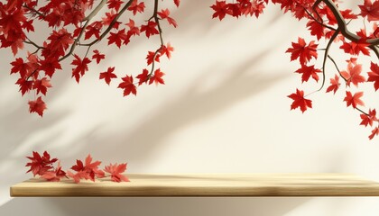 Rustic Home Decor: Autumn Maple Leaves And Wooden Table Create A Cozy Fall Atmosphere For Thanksgiving And Holiday Displays