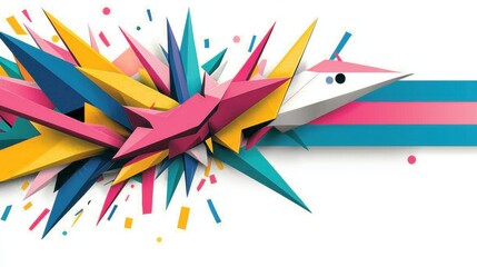 A vibrant abstract composition of geometric shapes and lines.