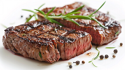 Steak dish on a white background