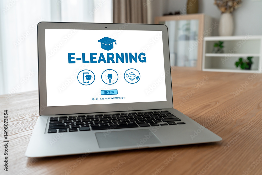 Poster e-learning website with modish sofware for student to study online on the internet network