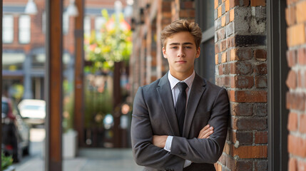 Young man with full suit in urban city street