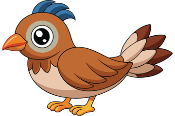 Cartoon Bird Illustration Brown Plumage, Blue Crest, Large Eyes, and Orange Beak