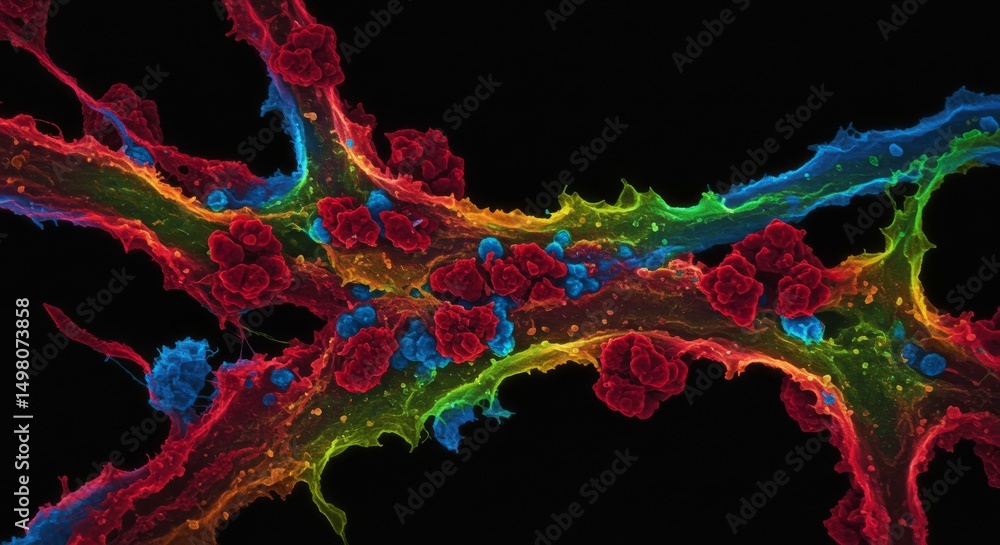 Poster microscopic cellular structure - vibrant microscopic showcasing intricate cellular structures and co