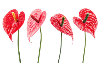 Four red flowers with green stems