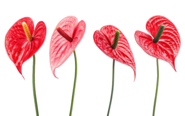 Four red flowers with green stems
