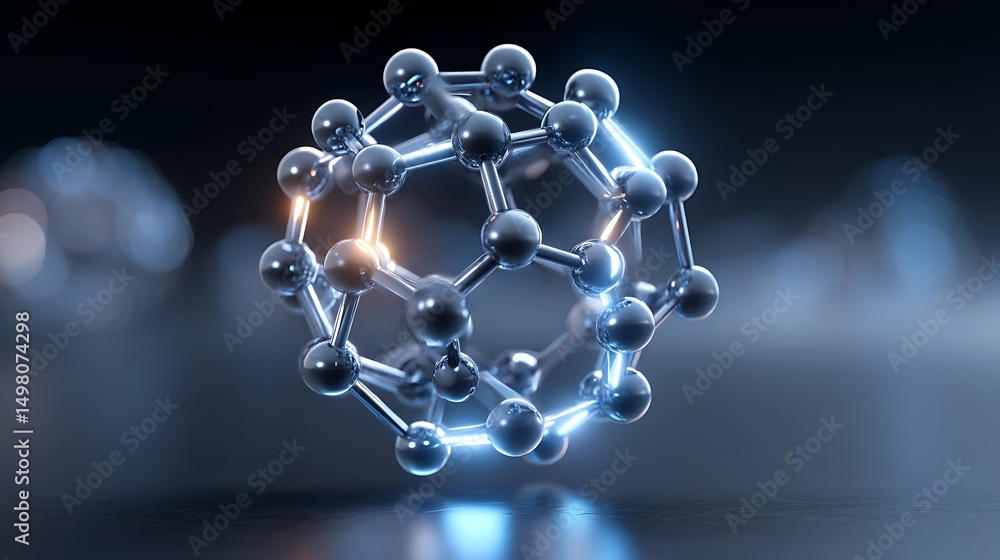Poster studio render of atoms forming a lattice structure, suspended in mid-air with soft lighting and shar