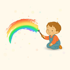 Toddler painting a rainbow