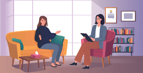 Young woman in therapy session with psychologist