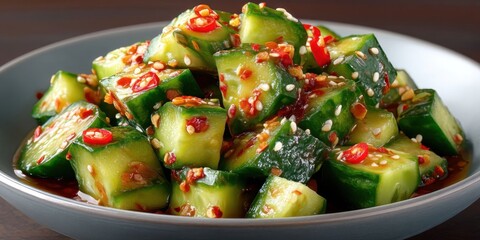 Fresh Spicy Cucumber Salad with Sesame Seeds and Soy Sauce Dressing