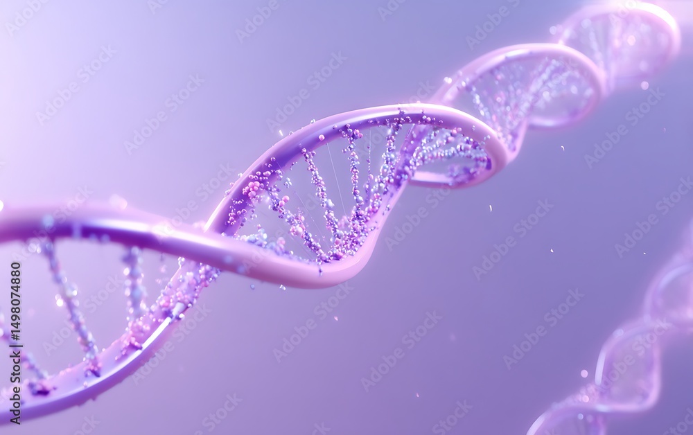 Aufkleber stylized dna strand floating in lower left corner on solid soft lavender background with wide empty 
