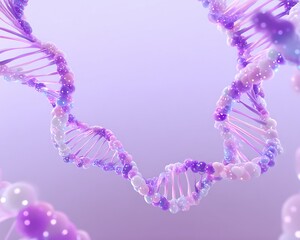 Stylized abstract DNA strands curved in from the sides on lavender-to-white background, center empty,