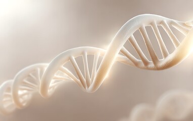Stylized DNA double helix faded near lower edge on soft ivory gradient background with open layout,