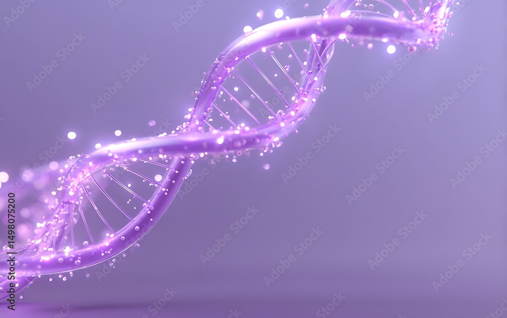 Aufkleber stylized dna strand floating in lower left corner on solid soft lavender background with wide empty 