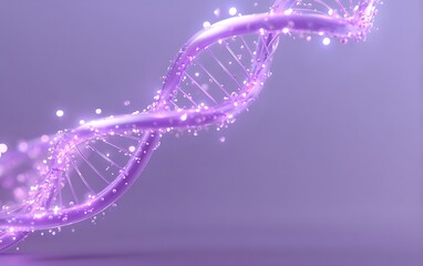 Stylized DNA strand floating in lower left corner on solid soft lavender background with wide empty space,