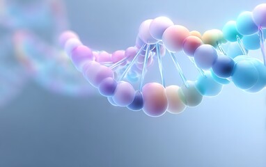 Stylized genetics diagram soft blended into lower left on a pale cool gradient with room for text,