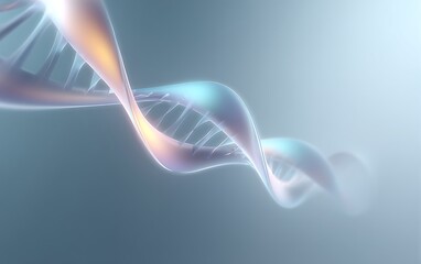 Stylized genetics diagram soft blended into lower left on a pale cool gradient with room for text,
