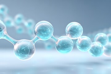 Stylized molecular chains hovering along bottom edge with light cyan gradient background and negative space,
