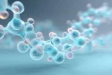 Stylized molecular chains hovering along bottom edge with light cyan gradient background and negative space,