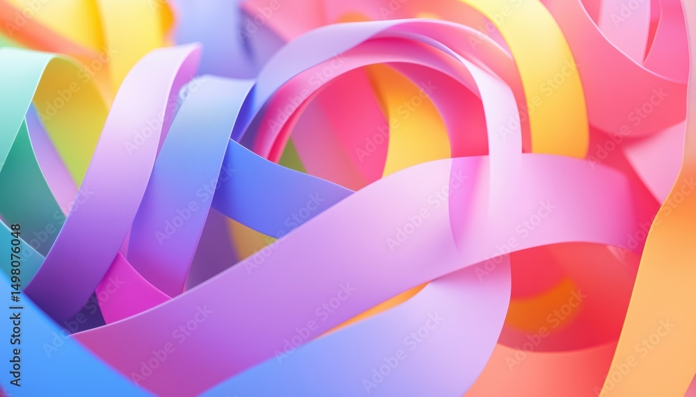 Poster abstract artwork featuring dynamic gradient, curve ribbons, and wavy rainbow graphic elements. color