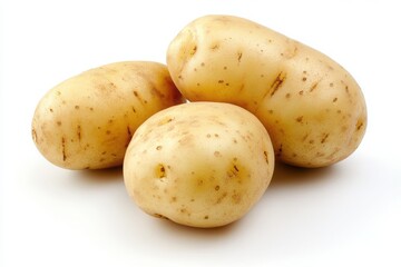 Three potatoes isolated on transparent background, close up shot