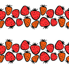 Juicy strawberries and watermelon, large berries on a white background in a cartoon style, a seamless pattern.